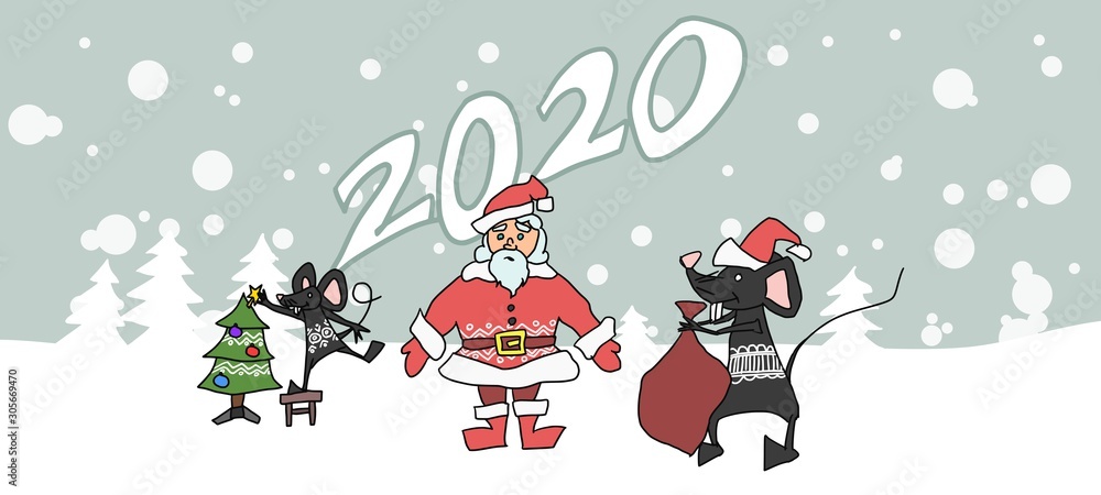 Santa Claus holiday mouse 2020 year poster. picture