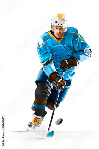 Photography ice hockey player isolated on black background