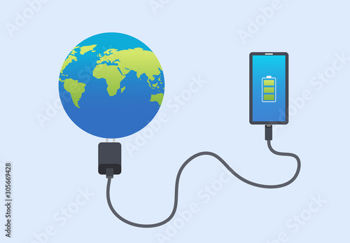 Smartphone  connect charge world.Technology connect global concept.Vector illustration