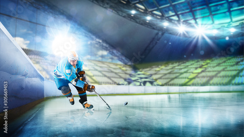 Professional hockey player in action on grand arena