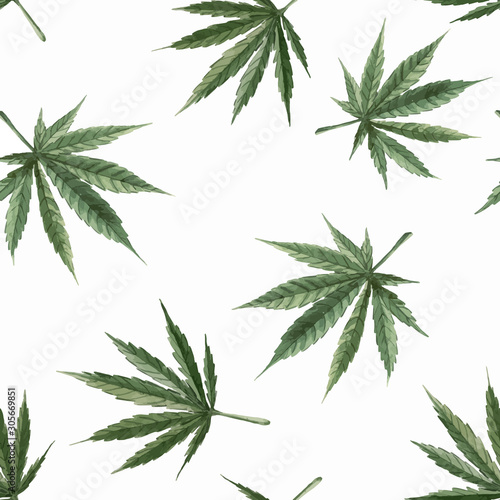 Beautiful vector watercolor medical marijuana seamless pattern. Natural therapeutic drug.