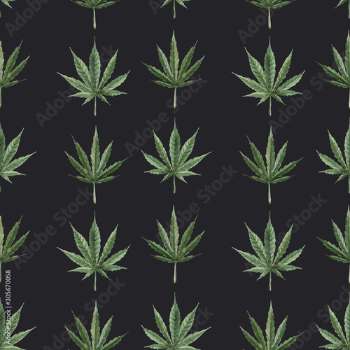 Beautiful vector watercolor medical marijuana seamless pattern. Natural therapeutic drug.