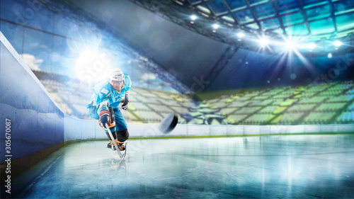 Professional hockey player in action on grand arena