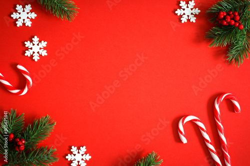 christmas background with fir branches and decorations