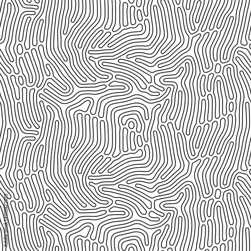 Organic coral background with rounded lines. Diffusion reaction seamless pattern. Linear design with biological shapes. Abstract vector illustration in black and white.