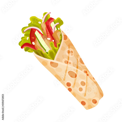 Doner Kebab. Prepared Snack With Different Components Vector Item