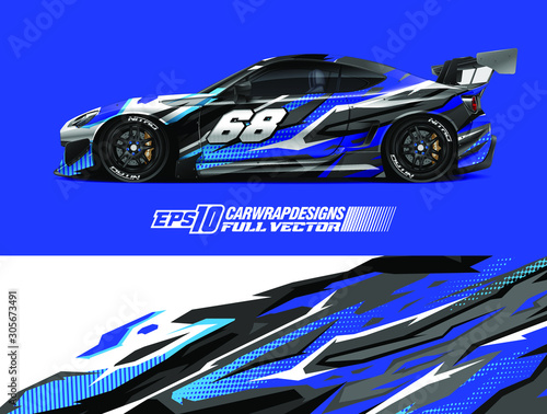 Car wrap decal designs. Abstract racing and sport background for car livery. Full vector eps 10.