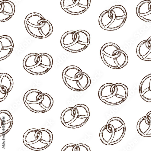 Bakery pattern. Hand drawn bread products on white background. Sketch style. Seamless vector backdrop