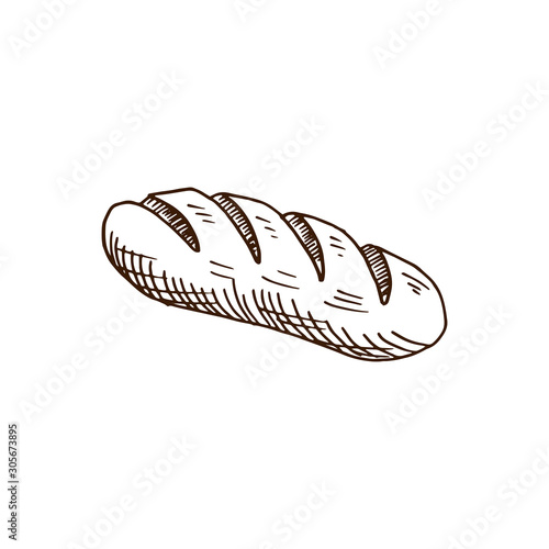 Hand drawn loaf of bread. Sketch style vector illustration. Isolated on white.
