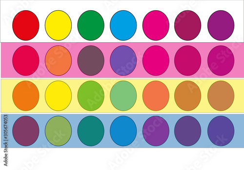 Fondo blanco con óvalos de colores.