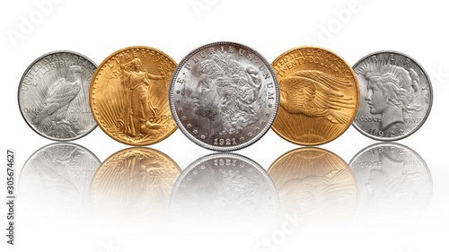 US silver gold dollar coins money