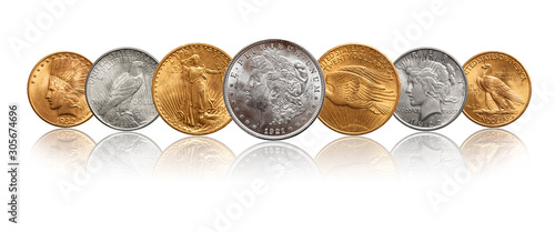 US silver gold dollar coins money 