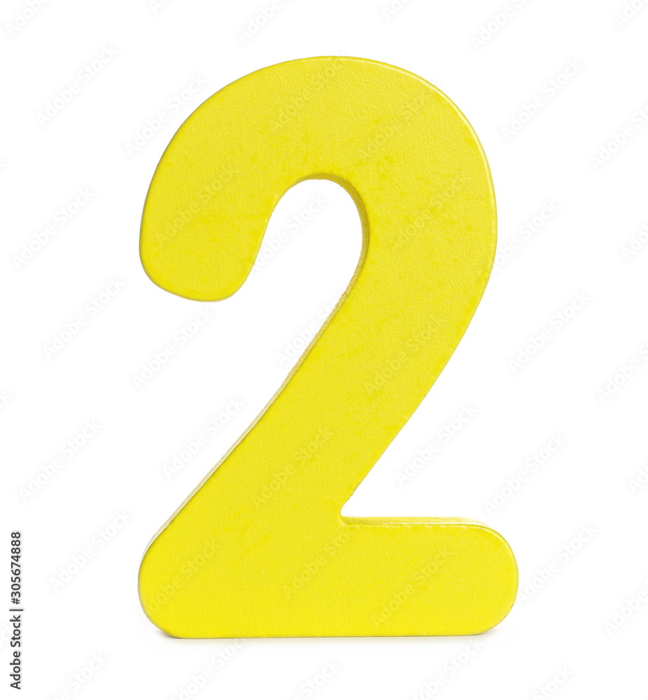 Yellow educational number block 2 for children, isolated on white background Yellow educational number block 2 for children, isolated on white background