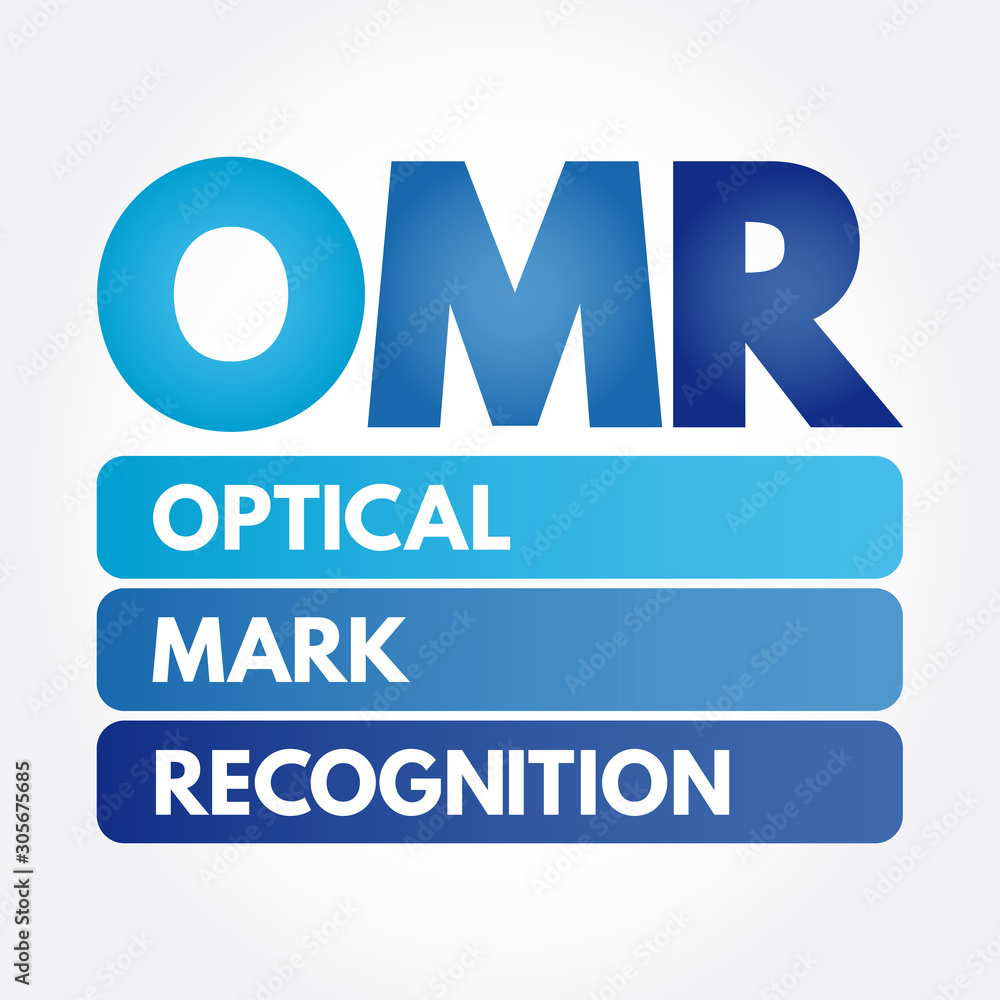OMR - Optical Mark Recognition acronym, technology concept background OMR - Optical Mark Recognition acronym, technology concept background