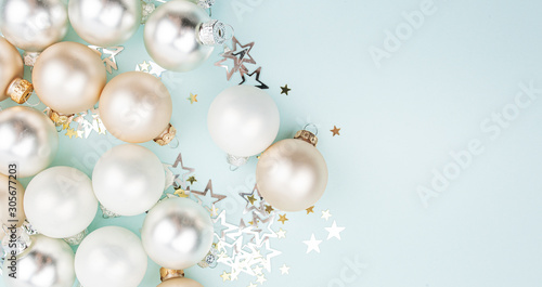 christmas balls on light blue background