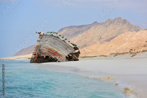 Abandoned ship wreck on the beach of Socotra island