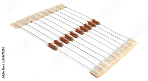 Carbon composition resistors - electronic component on white background