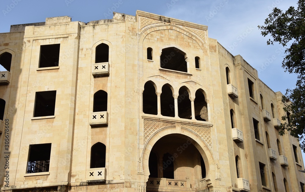 Arabesque Facade of Building under Restoration, Beirut, Lebanon