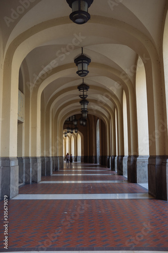 corridor arcade with lamp Salerno, Italy, italian architecture