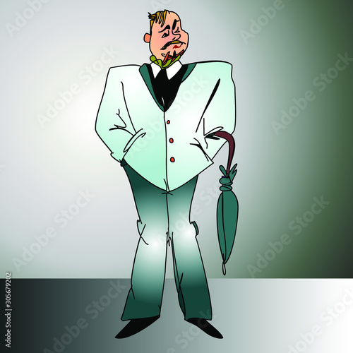 funny man with umbrella on gray background