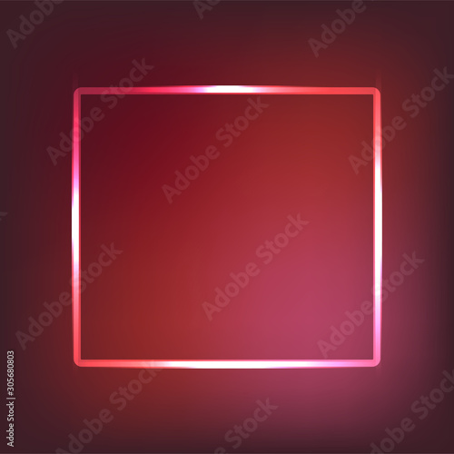 Neon sign.Rectangle glowing light banner with blank space. Electric rectangle frame on dark  pink  background.Neon right-angled background with flares and sparkles. Vintage vector illustration
