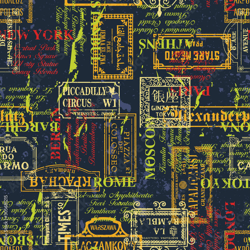 Photography Grunge city street signs abstract urban vector seamless pattern