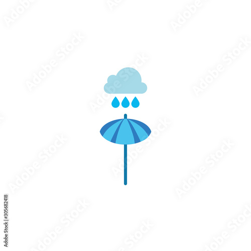 cloud with rain and umbrella flat style icon