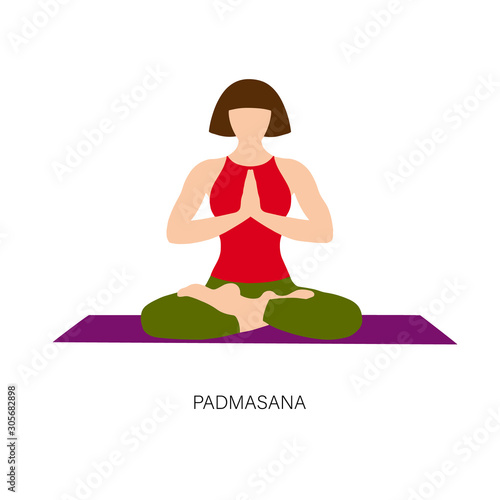 Woman in Ardha padmasana or Yoga Lotus pose. 