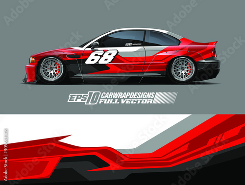 Race car wrap designs. Abstract racing and sport background for car livery. Full vector eps 10.