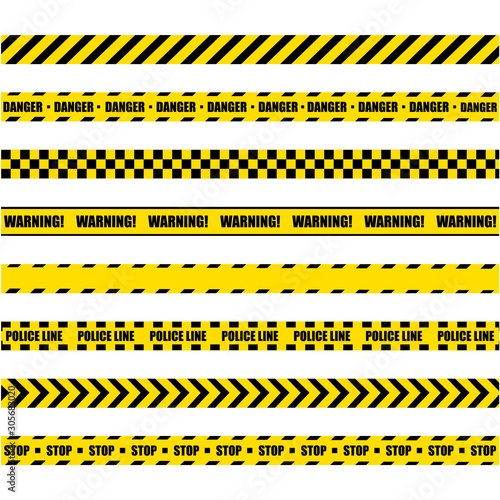 Police Warning Line. Yellow And Black Barricade Construction Tape On White Background. Vector illustration. EPS 10 © Crazy Dark Queen
