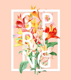 Spring letter with wild flowers . Season sale label. Foliage lettering. Floral illustration. Springtime poster. For t-shirt, fashion, prints, banner or packaging design