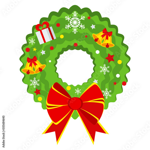 Christmas wreath on the door for greeting card