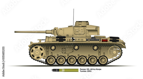 Char allemand Panzer 3 - Afrique - WW2