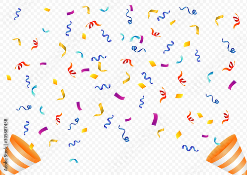 Colorful bright confetti isolated on transparent background. 