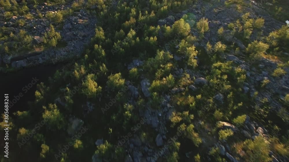 Rocky Forest Landscape. Aerial Overhead View. Location: Ritsem, Northern Sweden, Scandinavia. July Of 2018. Rocky Forest Landscape. Aerial Overhead View. Location: Ritsem, Northern Sweden, Scandinavia. July Of 2018.