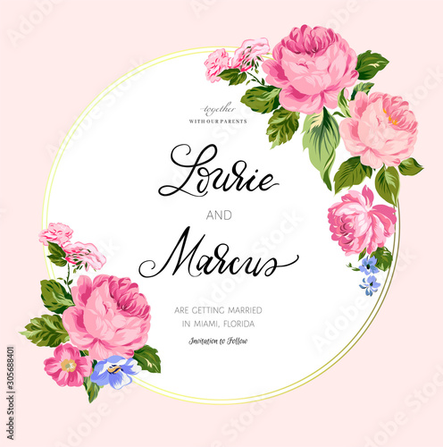 Floral wedding card. Romantic invitation. Vector illustration