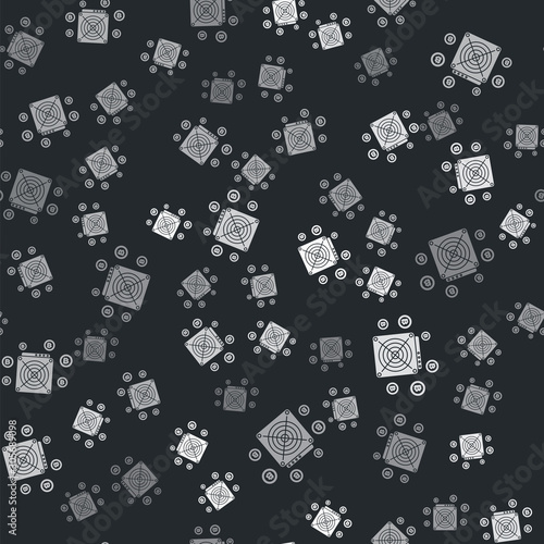 Grey ASIC Miner icon isolated seamless pattern on black background. Cryptocurrency mining equipment and hardware. Application specific integrated circuit. Vector Illustration