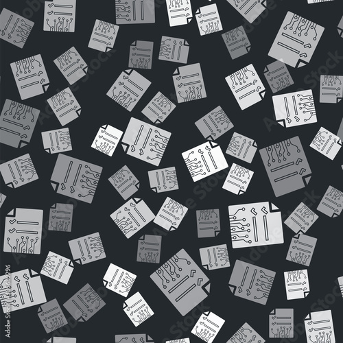 Grey Smart contract icon isolated seamless pattern on black background. Blockchain technology, cryptocurrency mining, bitcoin, altcoins, digital money market. Vector Illustration