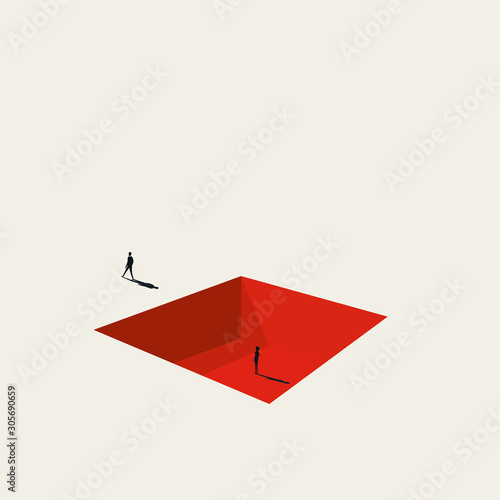 Inequality in business vector concept. Businessman and woman in different positions for career promotion.
