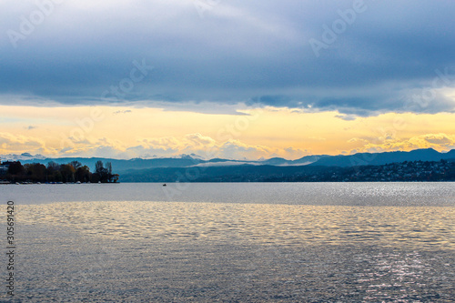 Lake Zurich extending southeast of the city, Switzerland.