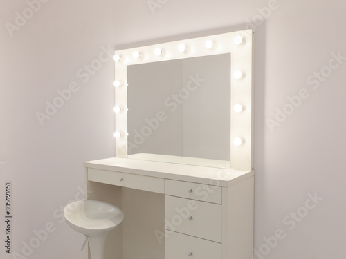 Fototapeta Makeup mirror with gold lights