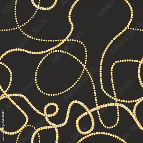 Seamless gold bead accessory on black background. Luxury jewelry design. Fashion print. - illustration