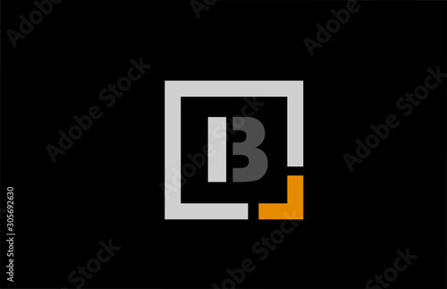 black white orange square letter B alphabet logo design icon for company