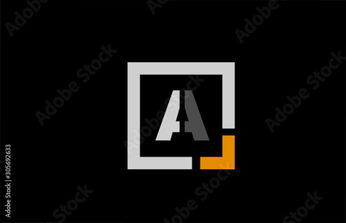 black white orange square letter A alphabet logo design icon for company