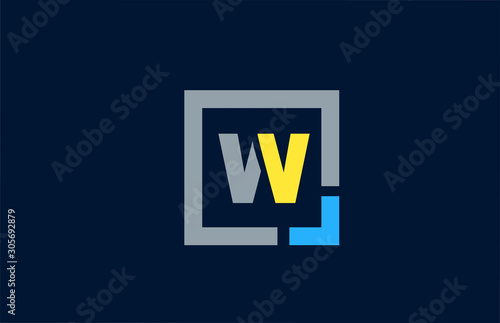 blue yellow letter W alphabet logo design icon for business