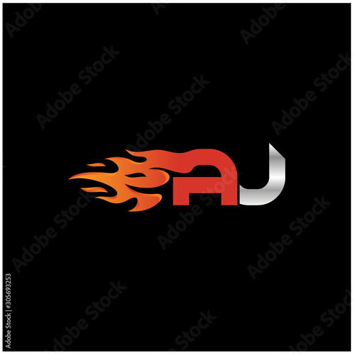 Initial Letter AJ Logo Design with Fire Element 