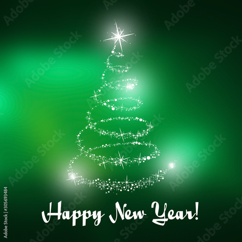 Wallpaper Mural Merry Christmas calligraphy lettering with Christmas tree and star, on the bright holiday background. Torontodigital.ca