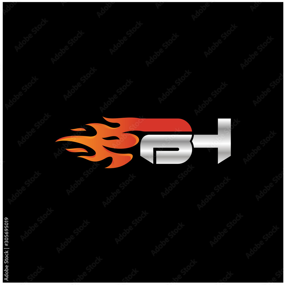 Initial Letter BH Logo Design with Fire Element Initial Letter BH Logo Design with Fire Element
