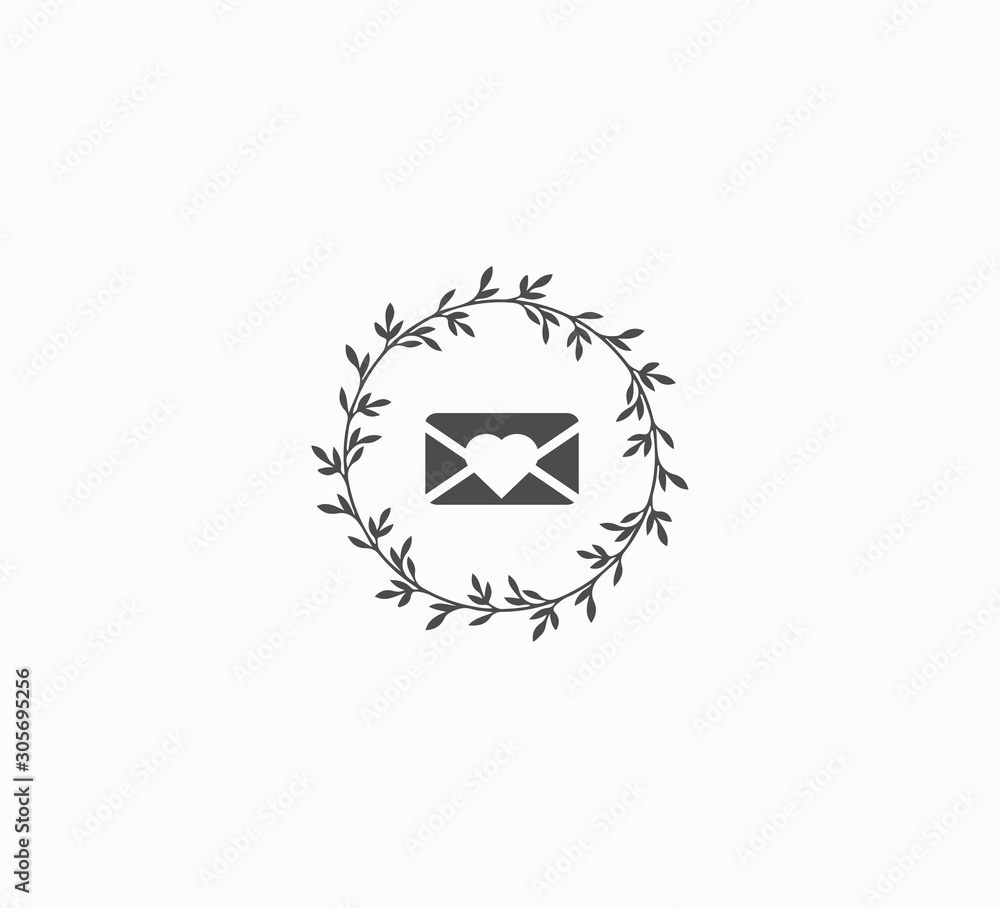 Flat vector icon for social media - new letter, envelope with a heart and a wreath. Stylish pictogram for social media, website. Flat vector icon for social media - new letter, envelope with a heart and a wreath. Stylish pictogram for social media, website.
