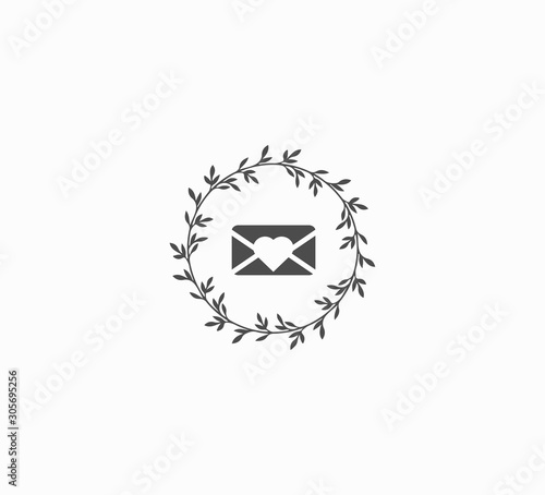 Flat vector icon for social media - new letter, envelope with a heart and a w...